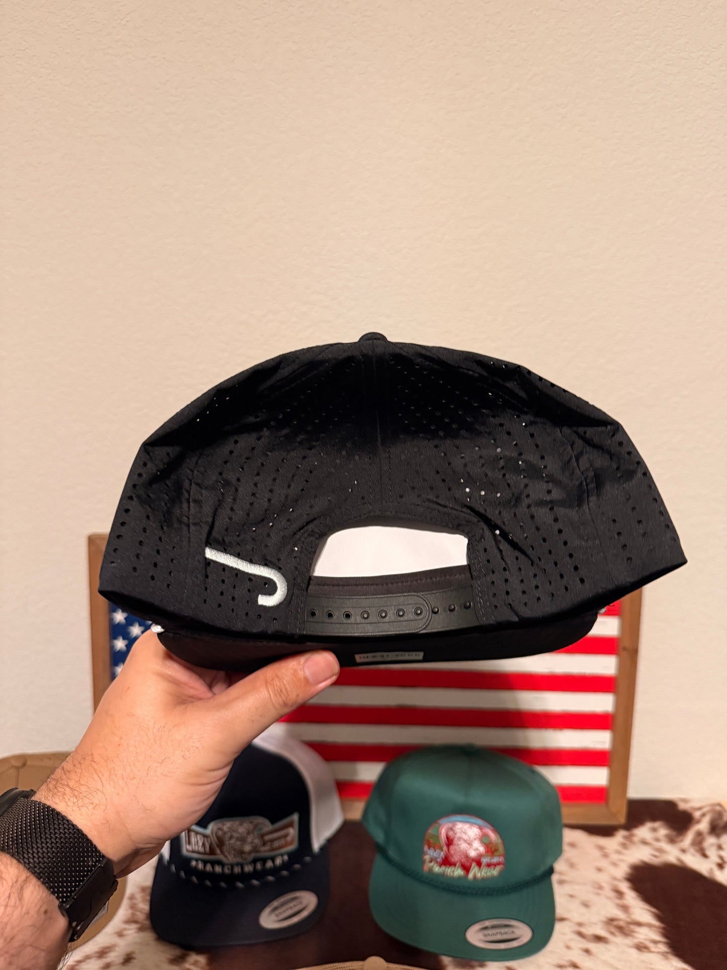 Lazy J Ranch Black Hereford Bull Western Performance Rope Trucker Hat