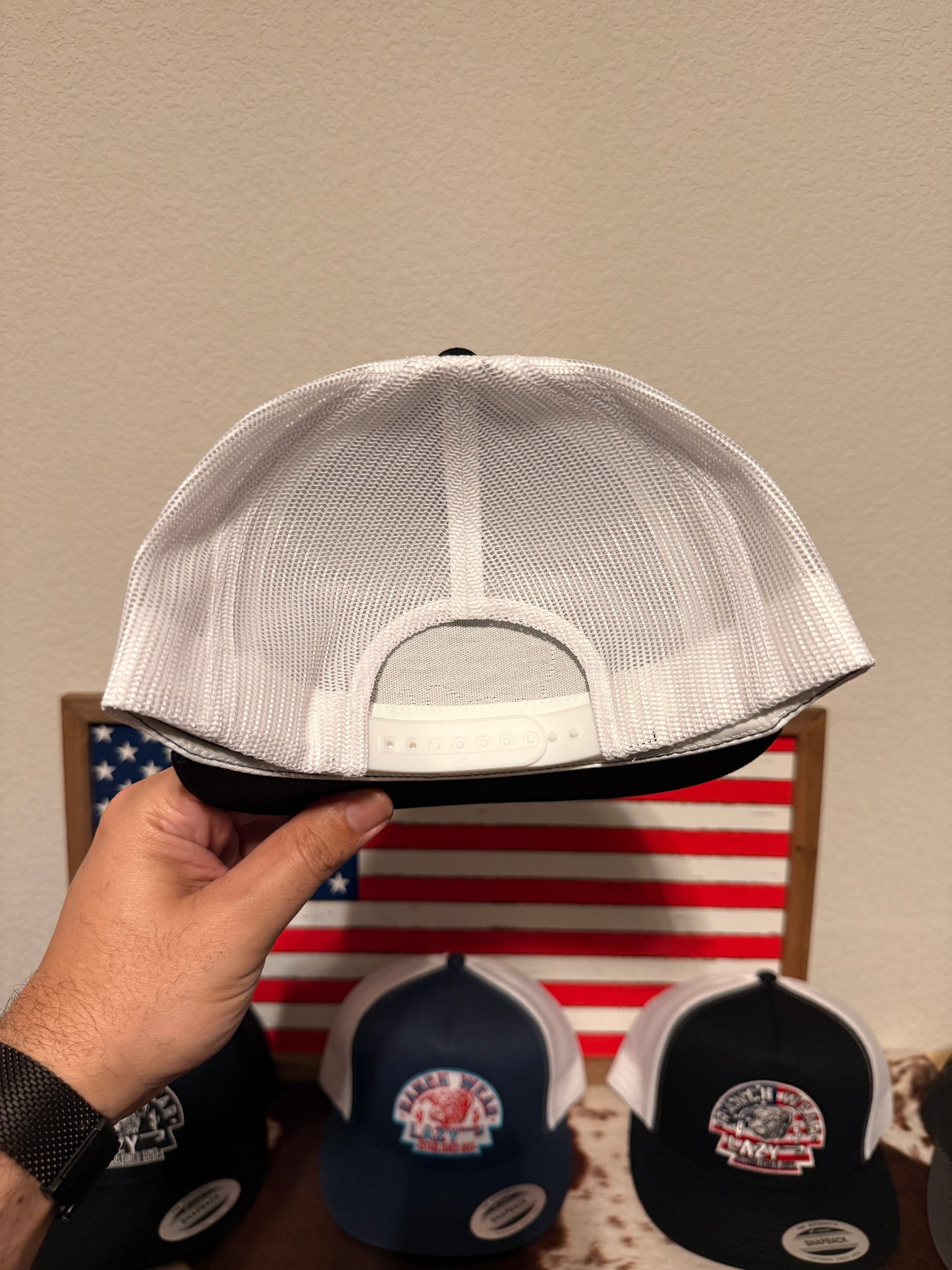 Lazy J Ranch Black White Texas Flag Bull Classic Five Panel Trucker Hat