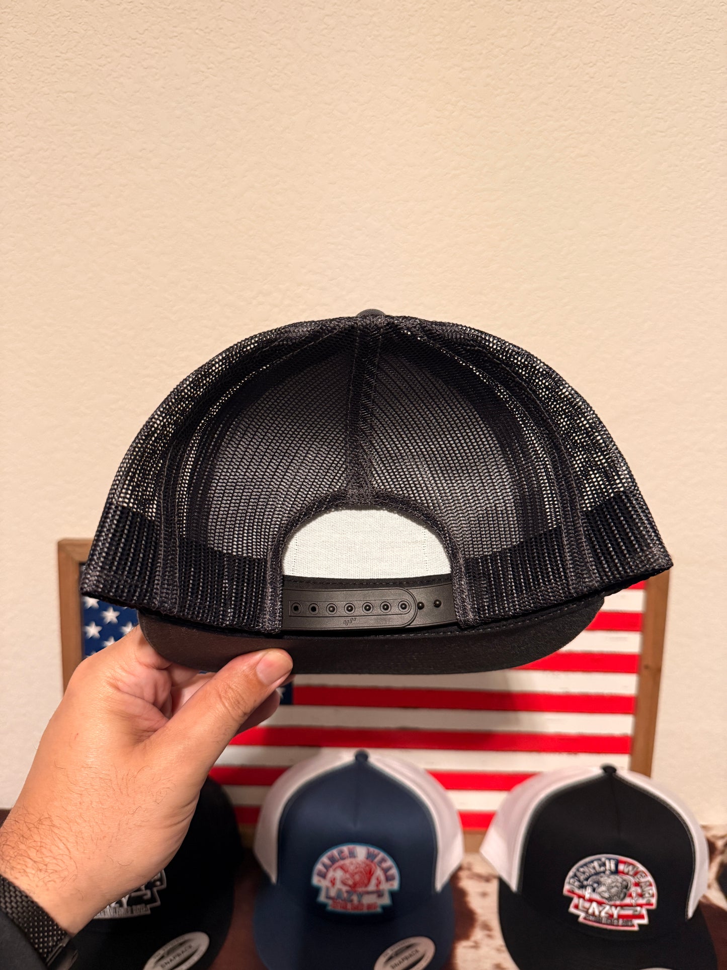 Lazy J Ranch Dark Grey Red America's Best Brand Classic Five Panel Trucker Hat