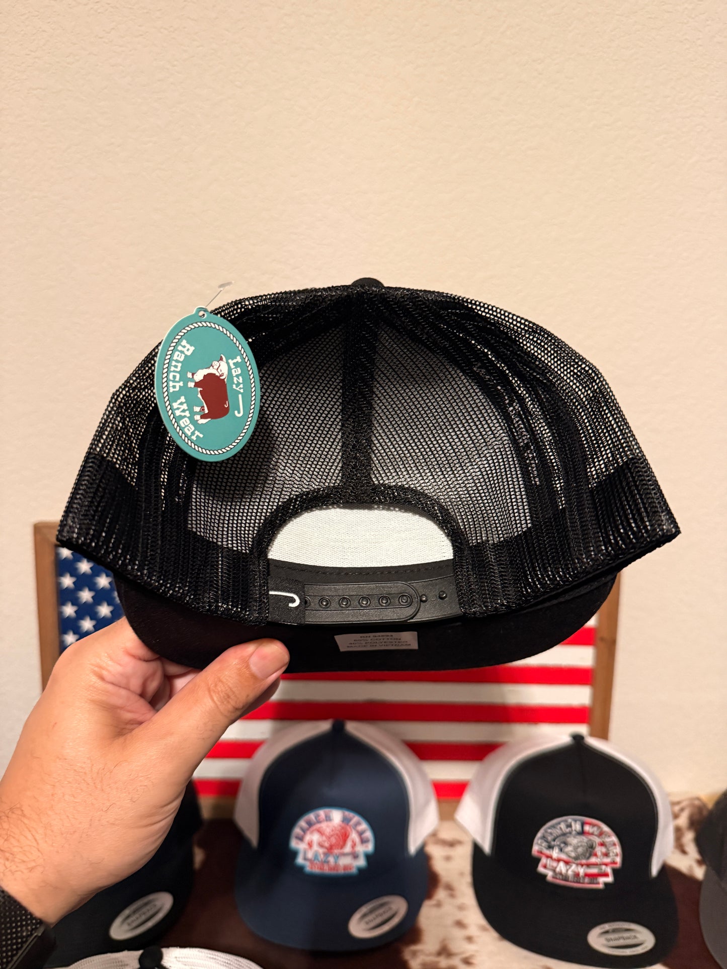 Lazy J Ranch Black Gold Texas Ranch Gold Patch Classic Five Panel Trucker Hat