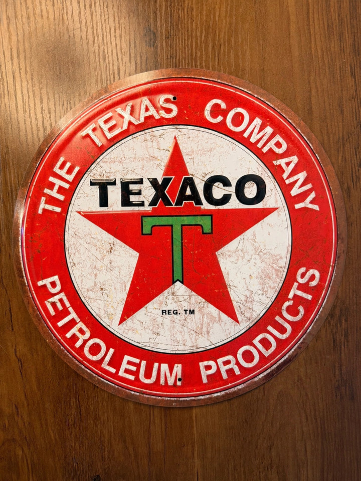 Texaco red star The Texas Company Petroleum Products round tin sign
