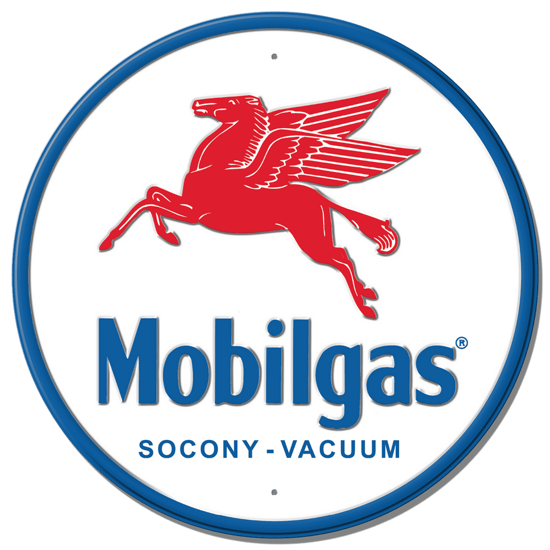 ROUND - Mobilgas Pegasas Tin Sign