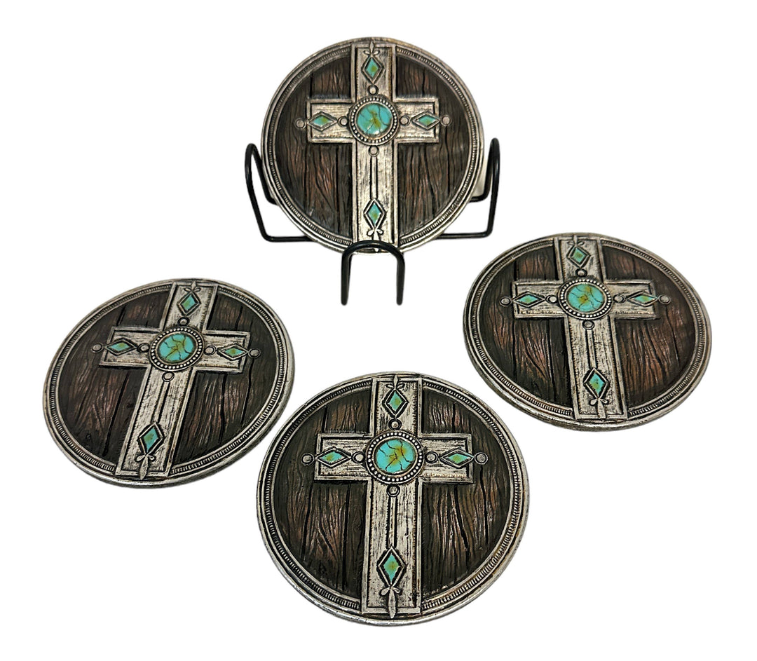 Western Cross Coaster Set with Stand
