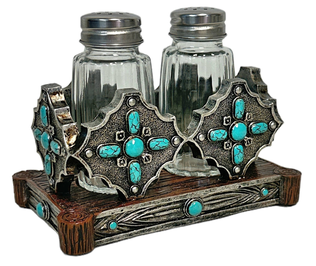 Turquoise Dot Stones Salt and Pepper Shaker Holder Set