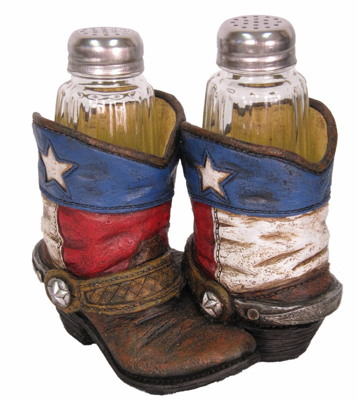 Texas Colors Cowboy Boots Salt and Pepper Shaker Holder Set