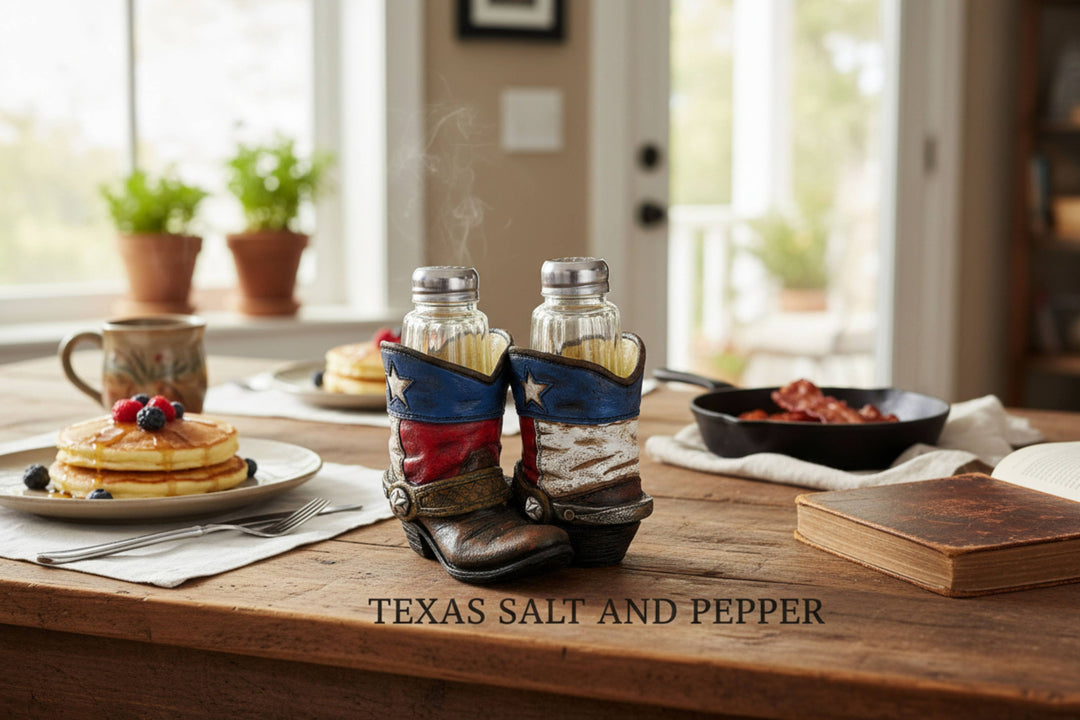 Texas Colors Cowboy Boots Salt and Pepper Shaker Holder Set