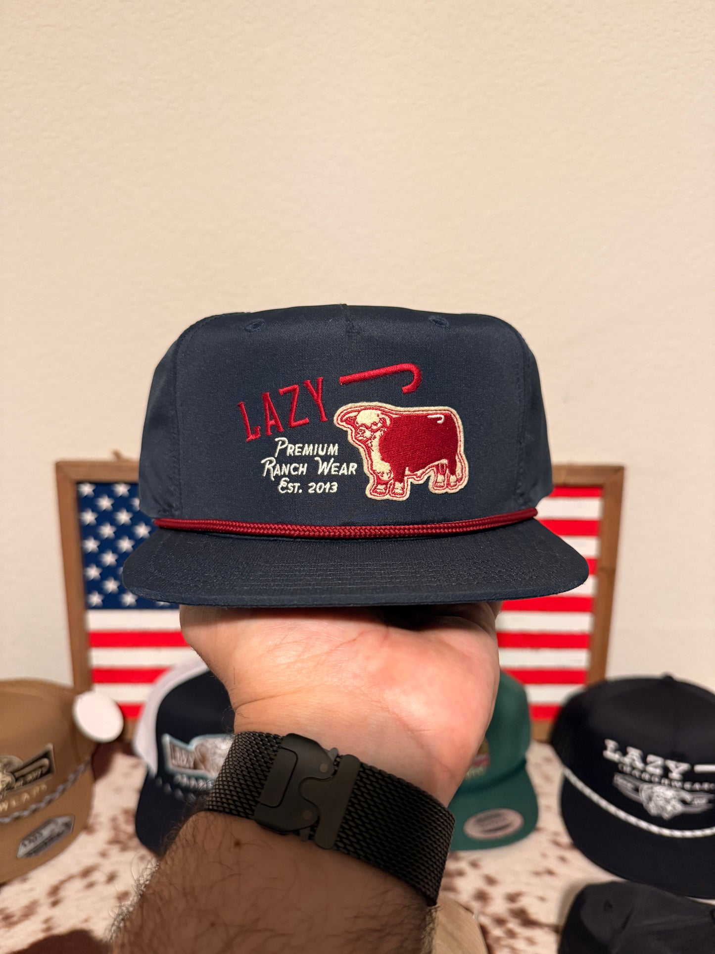 Lazy J Ranch Navy Premium Ranch Rope Trucker Hat
