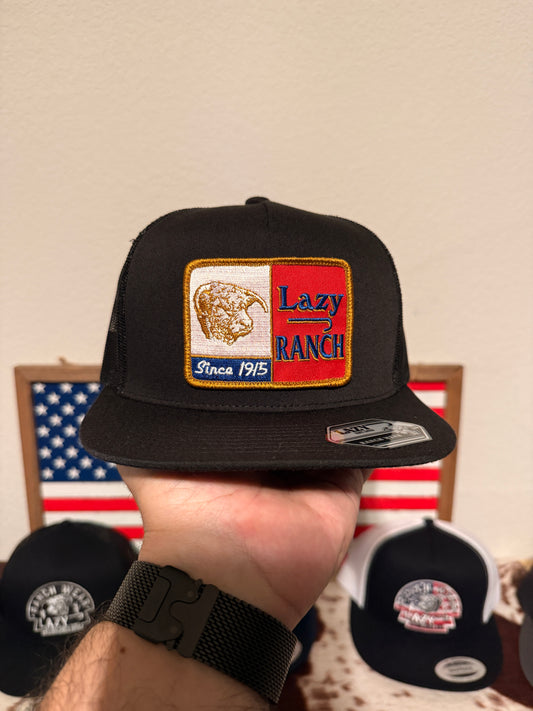 Lazy J Ranch Black Gold Texas Ranch Gold Patch Classic Five Panel Trucker Hat