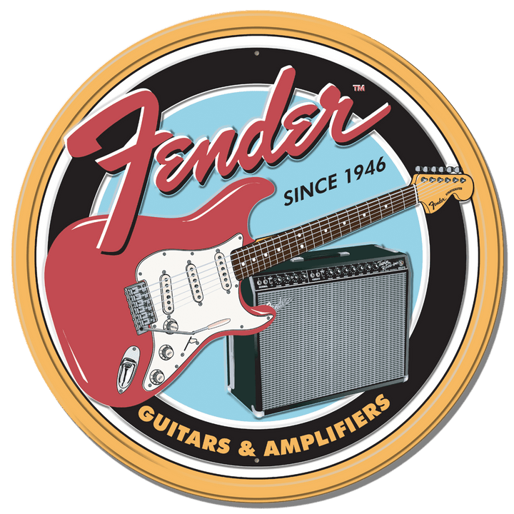 ROUND - Fender Round G&amp;A Tin Sign