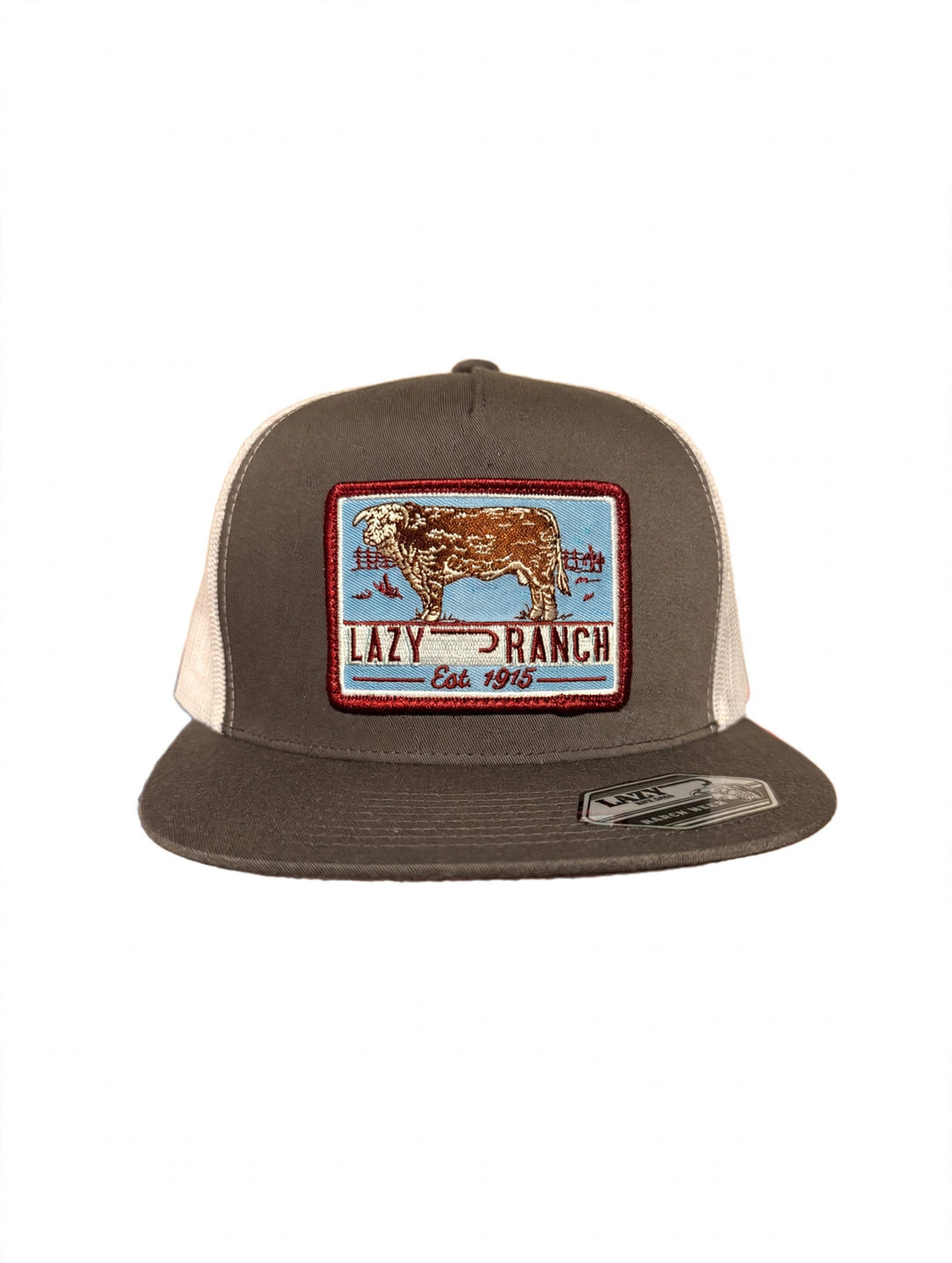 Lazy J Ranch Grey White Bull Trap Patch Classic Five Panel Trucker Hat