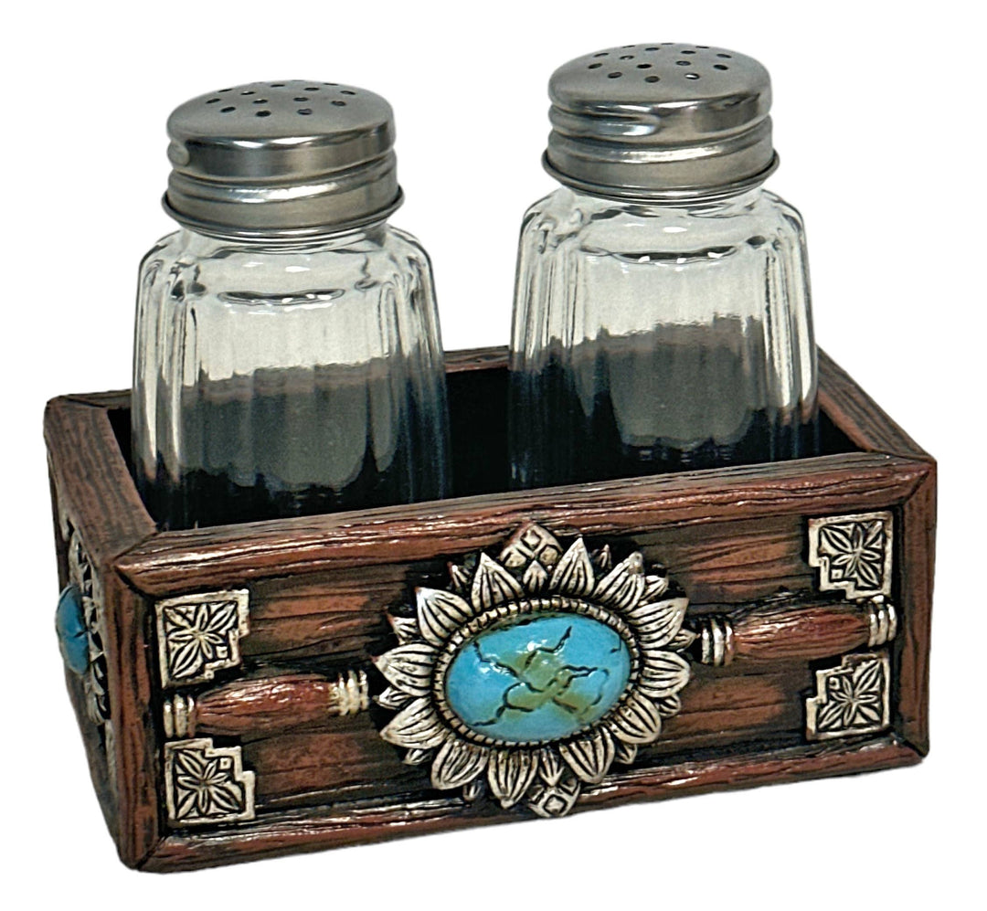 Turquoise Pendant Stone Salt and Pepper Shaker Holder Set