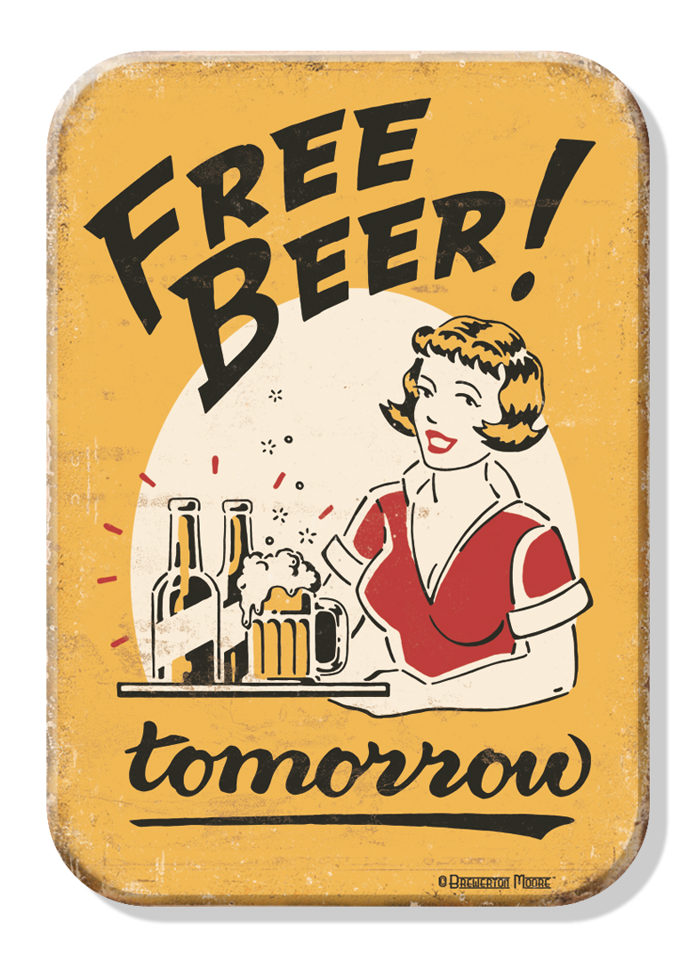 Magnet: Moore - Free Beer Metal wrapped with printed media