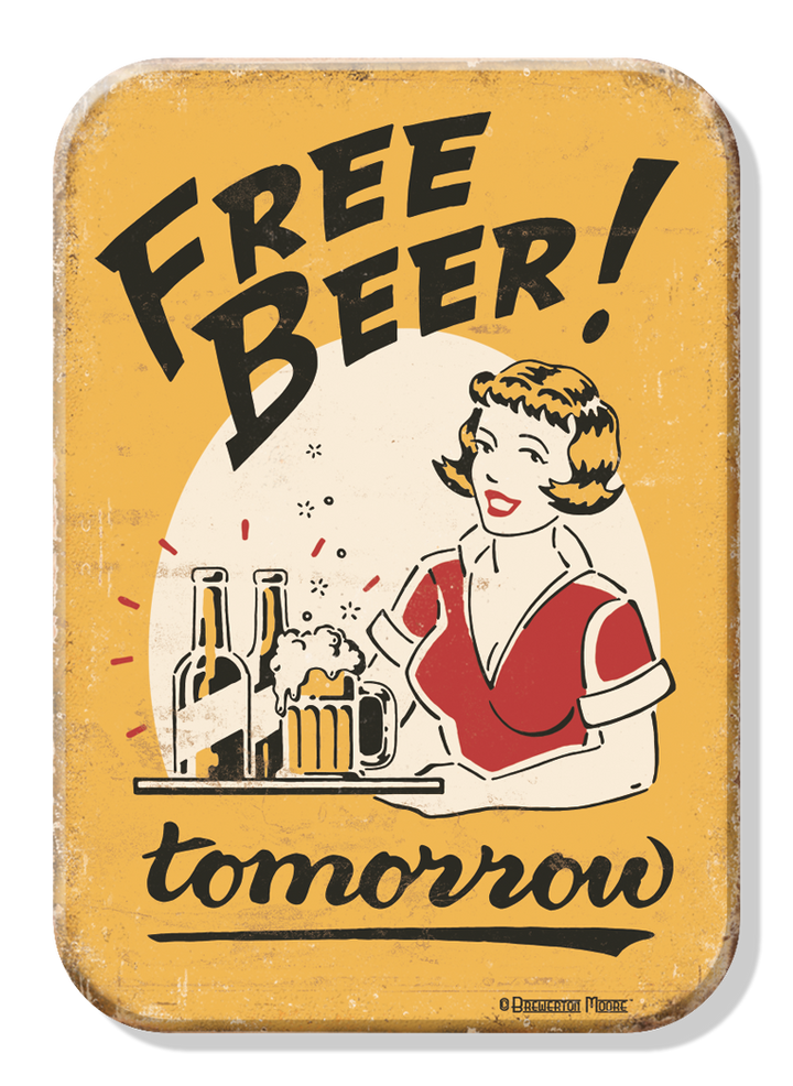 Magnet: Moore - Free Beer Metal wrapped with printed media