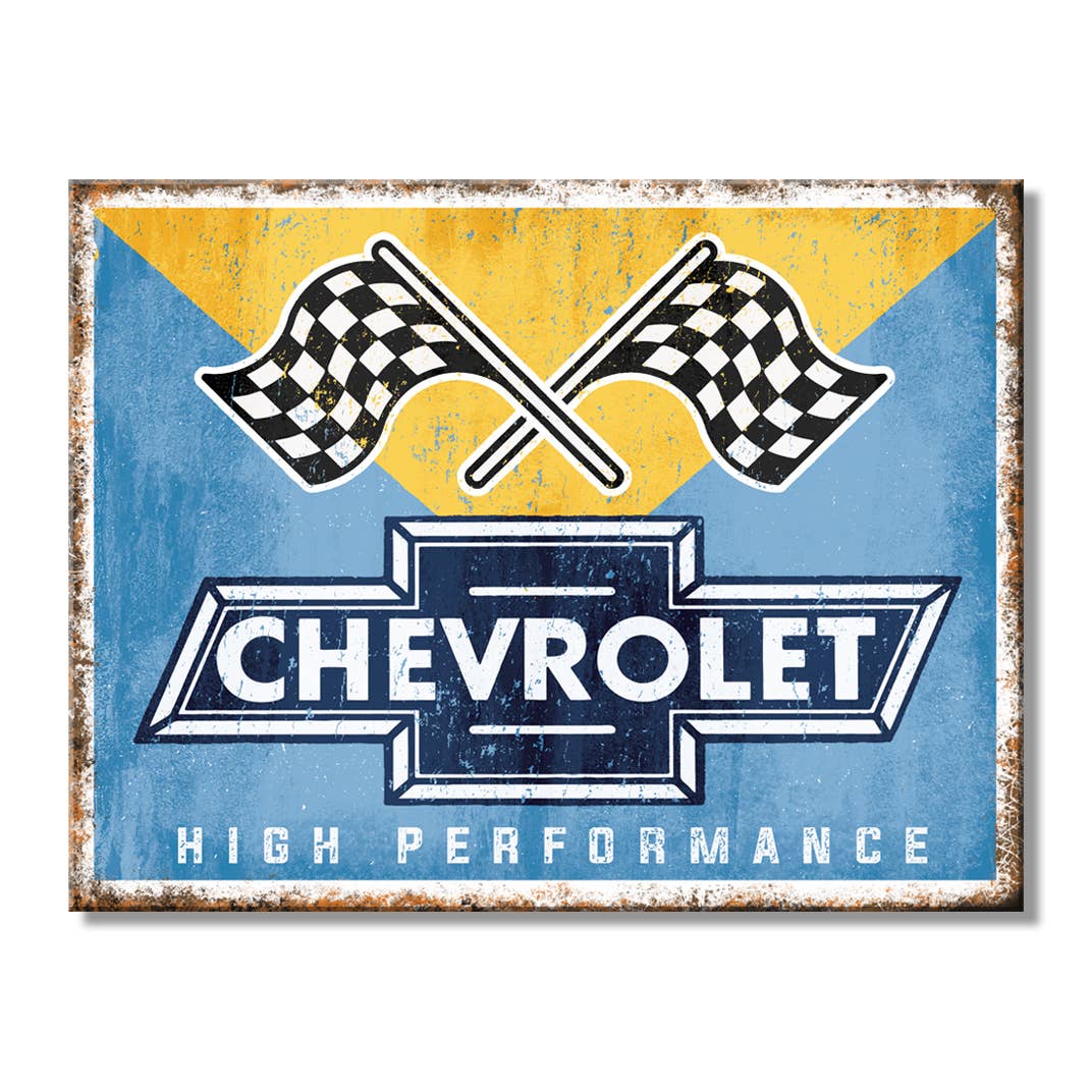 SH - Chevy Racing Flags 10.75in. x 8.25in. Tin Sign