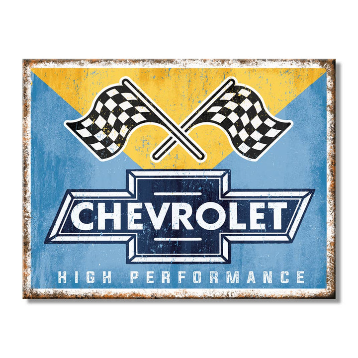 SH - Chevy Racing Flags 10.75in. x 8.25in. Tin Sign