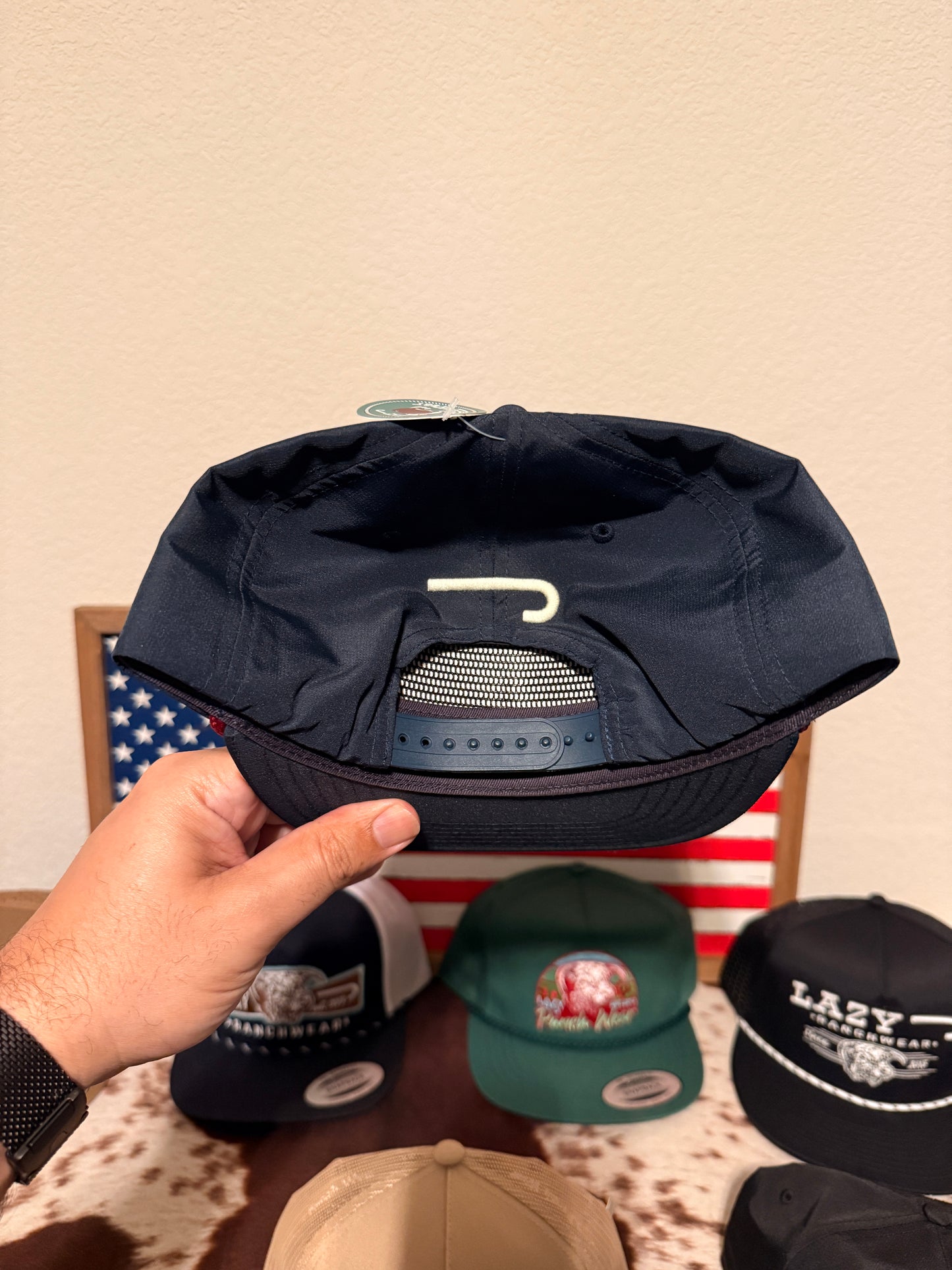 Lazy J Ranch Navy Premium Ranch Rope Trucker Hat