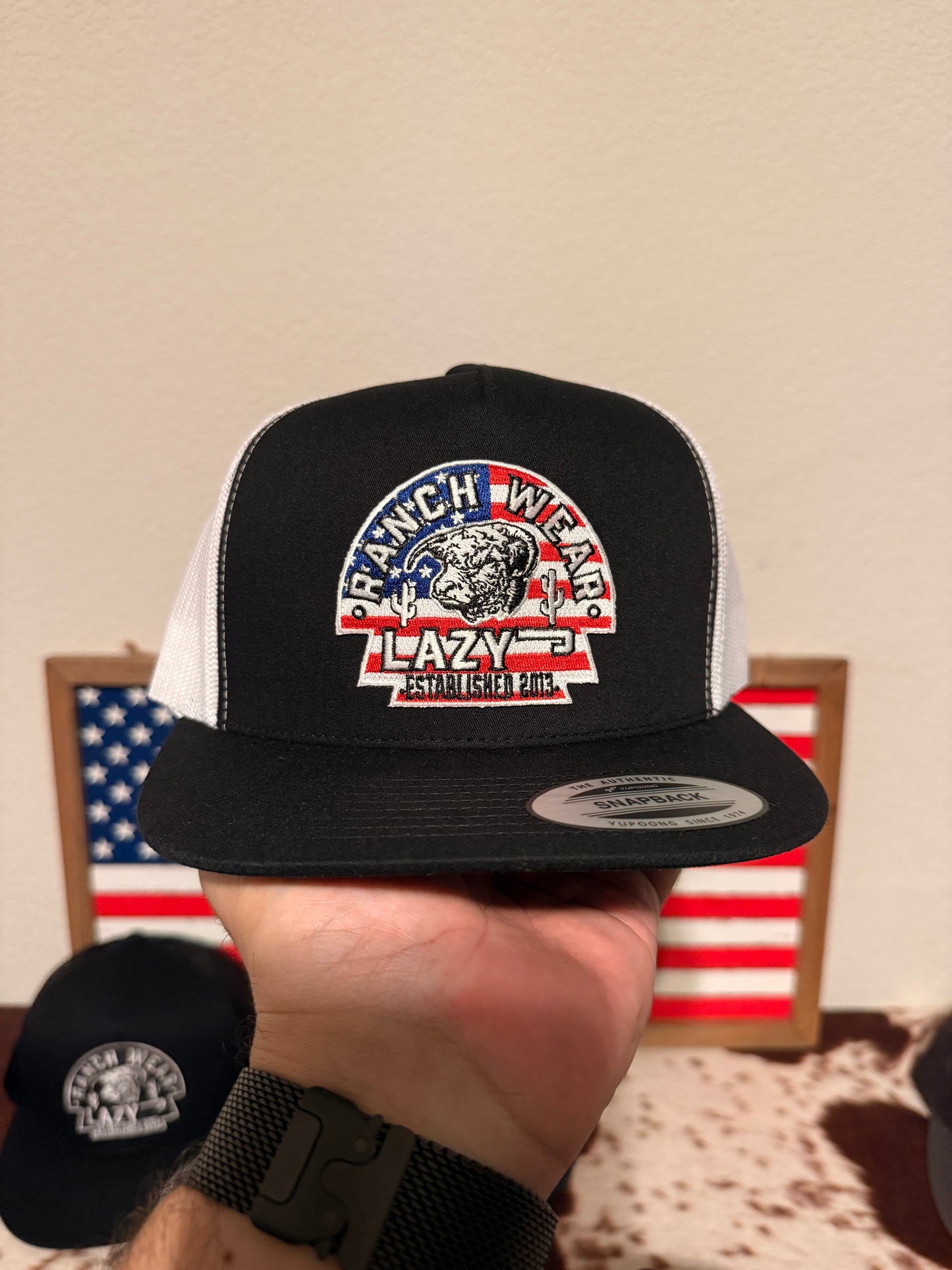 Lazy J Ranch Black & White USA Arrowhead Classic Five Panel Trucker Hat