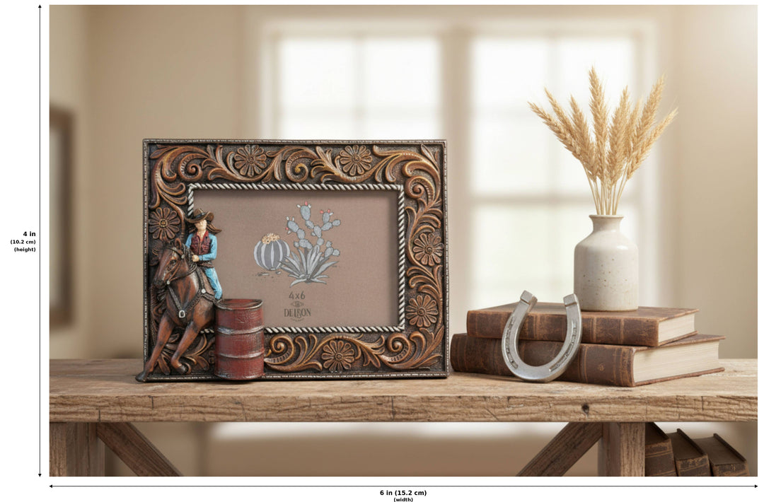 BARREL RACER 6X4 PHOTO FRAME-WESTERN DECOR-WESTERN HOME - Measurements