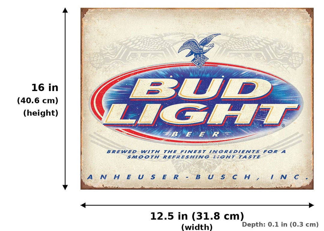 BUD Light Retro Tin Sign - Measurements