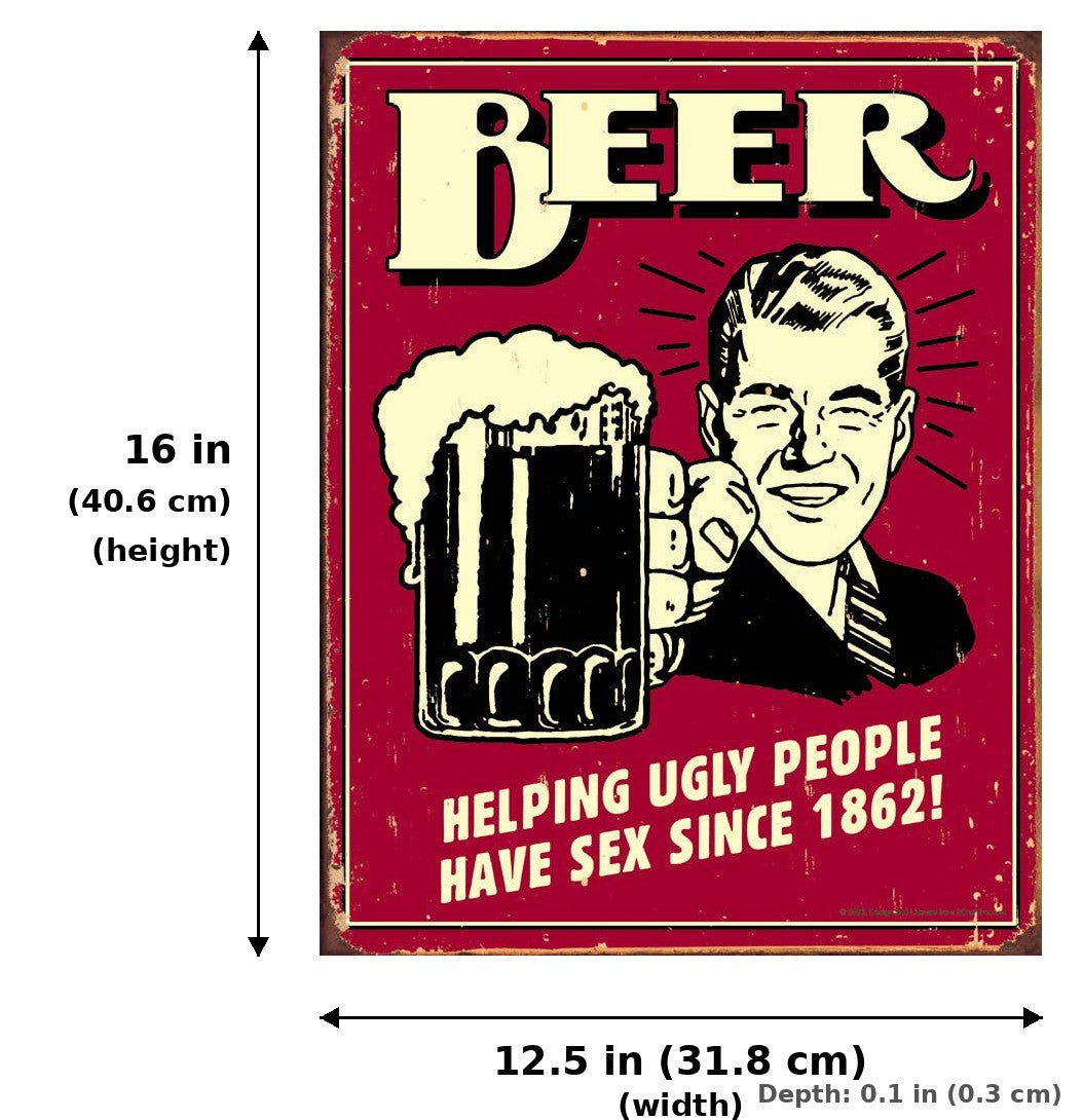 Beer - Ugly People Tin Sign - Measurements
