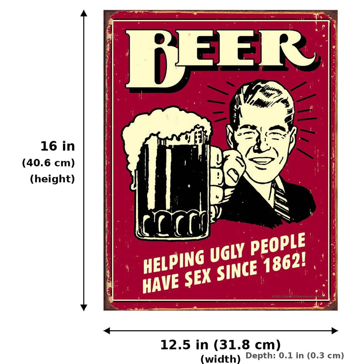 Beer - Ugly People Tin Sign - Measurements