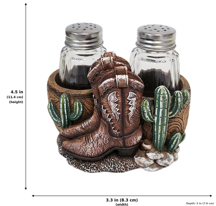Brown Boots & Cactus Jars Salt and Pepper Shaker Holder Set - Measurements