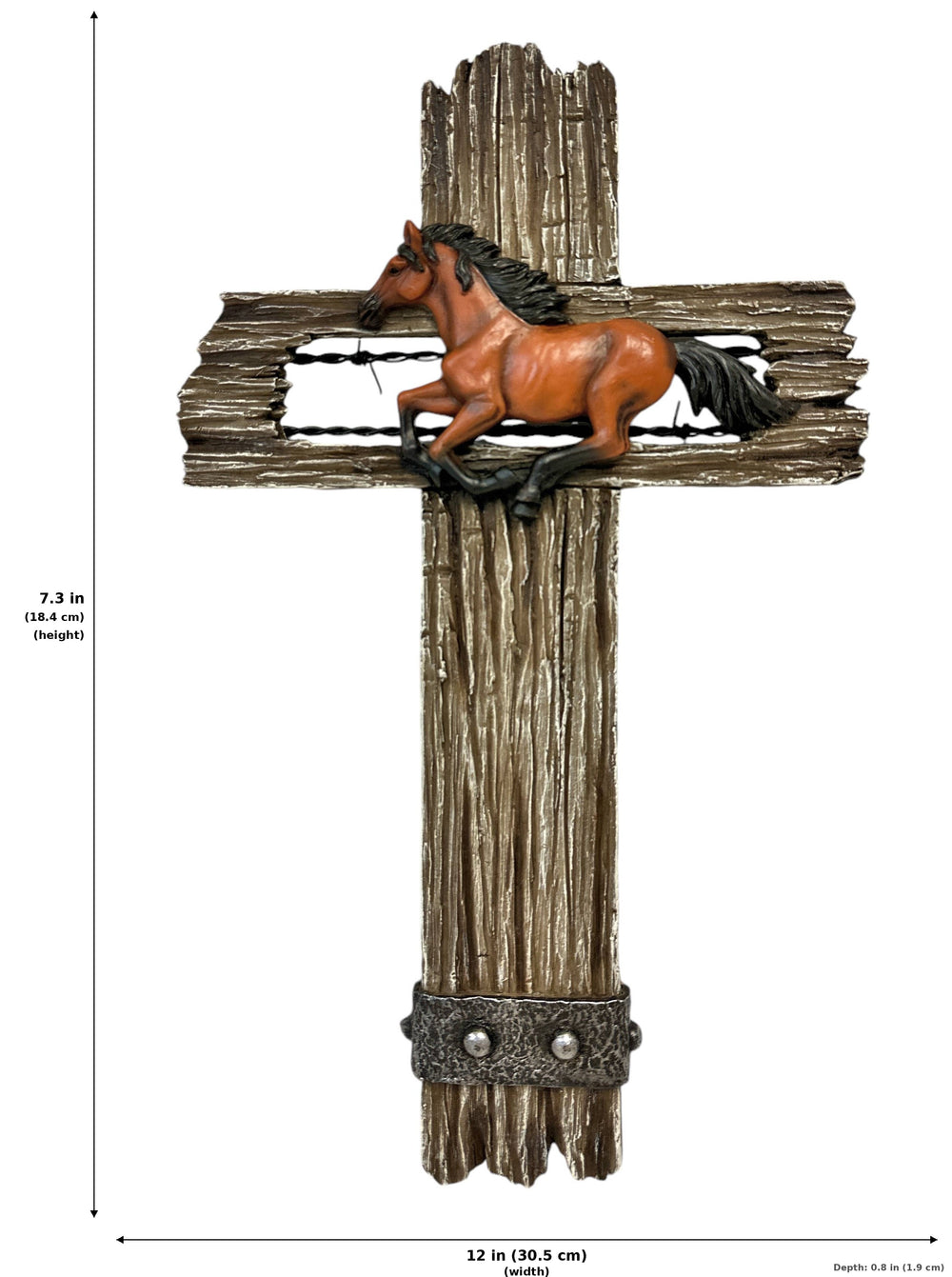 Brown Horse Country Farmhouse Accent Hanging Wall Cross - Measurements
