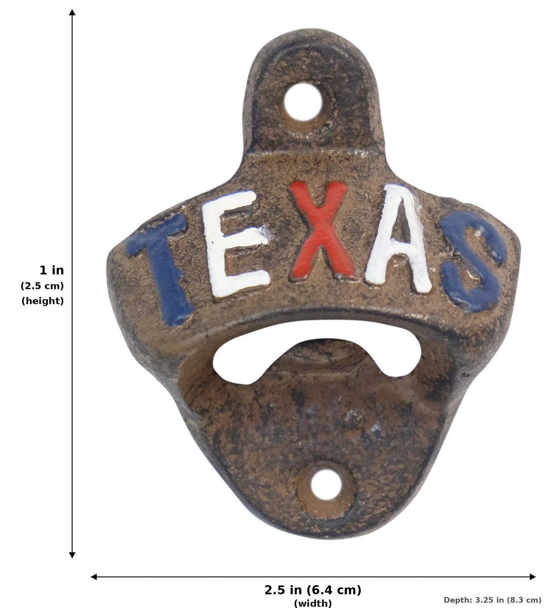 Cast Iron Wall-Mount TEXAS Bottle Opener - Measurements