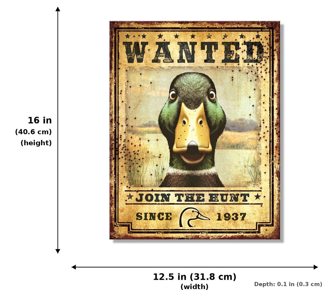DU - Duck Wanted Tin Sign - Measurements