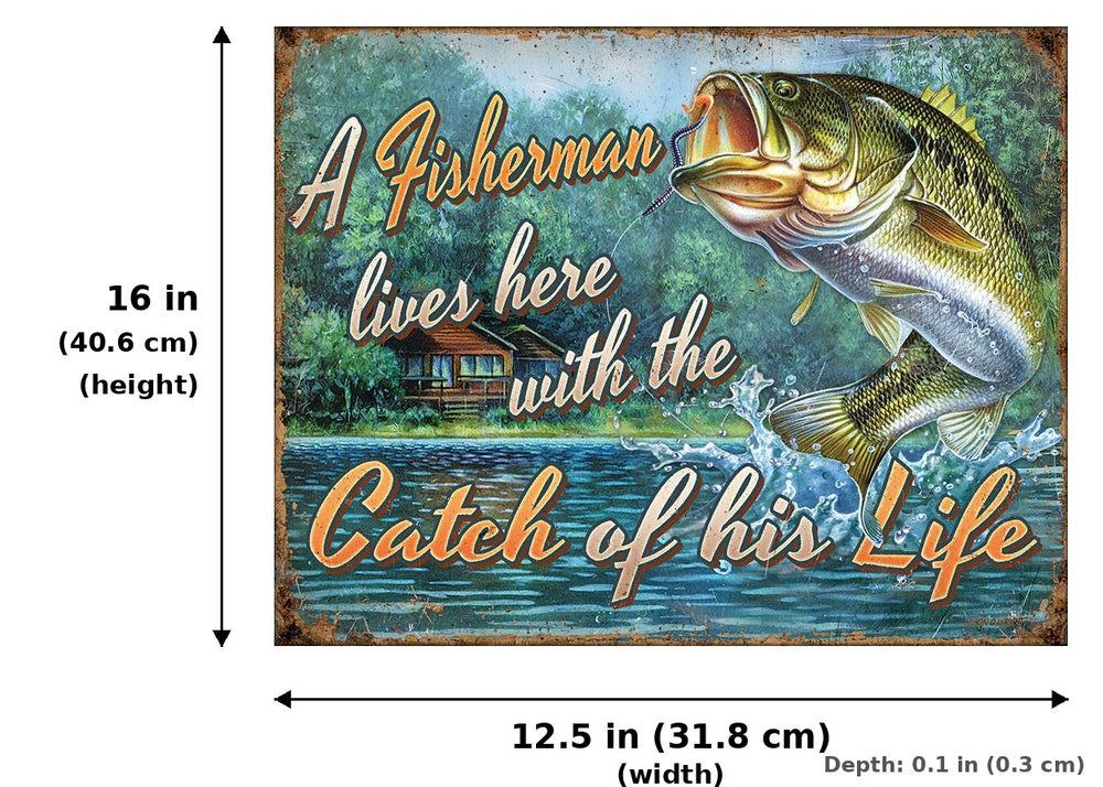 Fisherman's Catch Tin Sign - Measurements