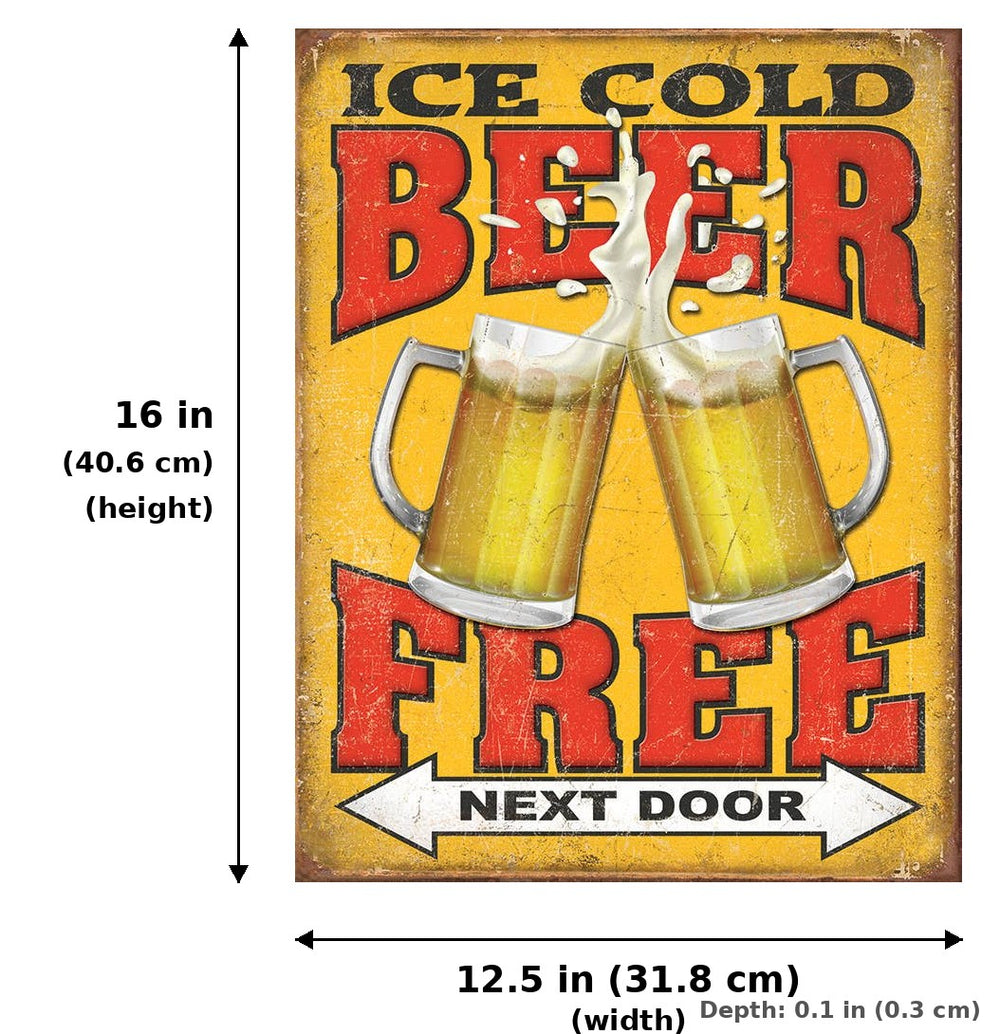 Free Beer - Next Door Tin Sign - Measurements
