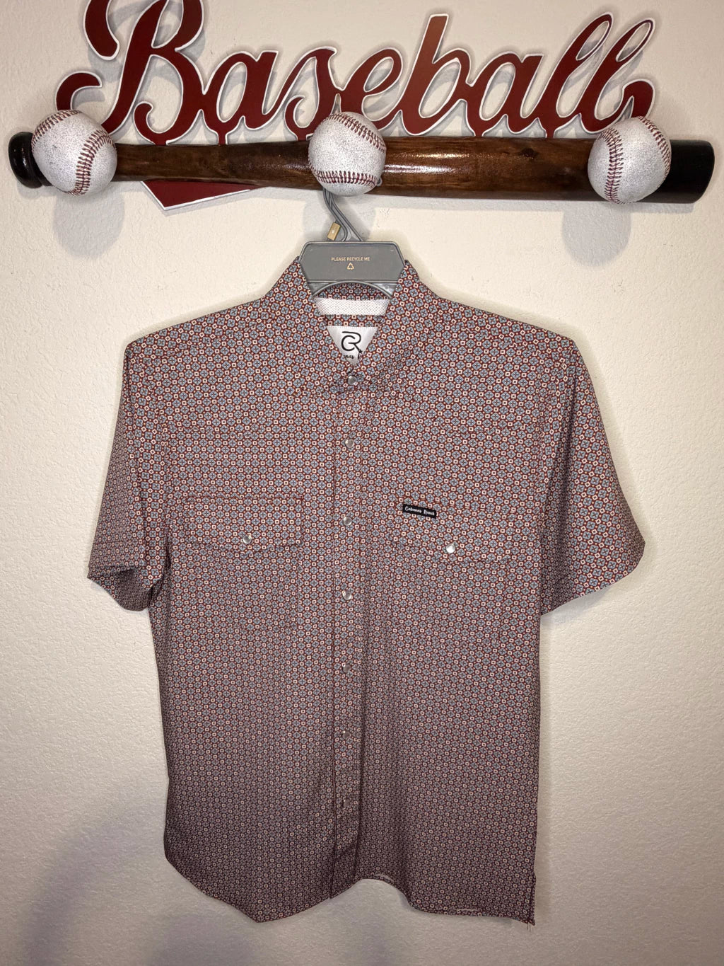 Cabana’s Ranch T-shirt Pearl Snap ( brown geometric pattern )