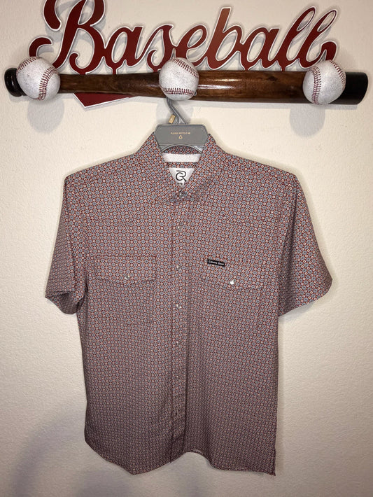 Cabana’s Ranch T-shirt Pearl Snap ( brown geometric pattern )