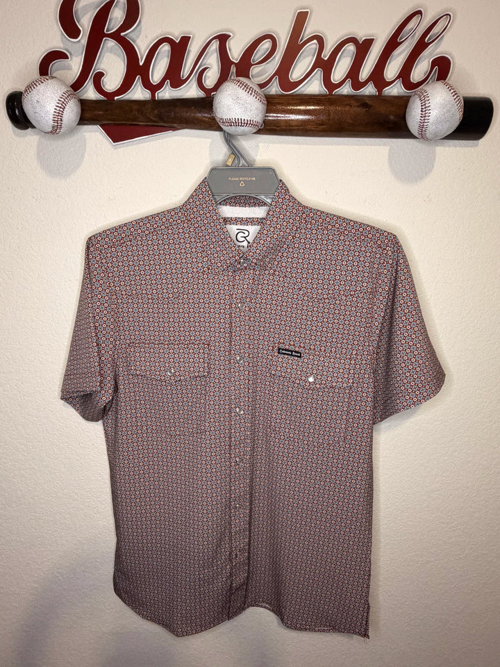 Cabana’s Ranch T-shirt Pearl Snap ( brown geometric pattern )