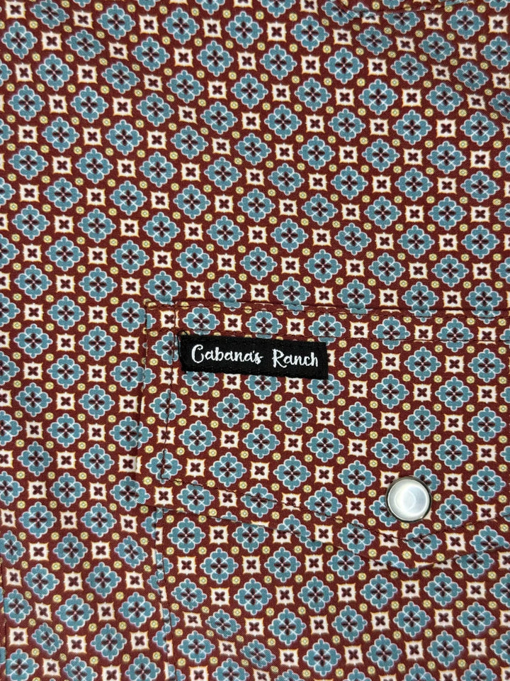 Cabana’s Ranch T-shirt Pearl Snap ( brown geometric pattern )