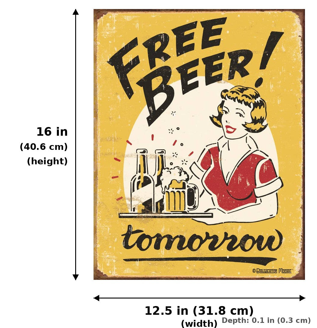 Moore - Free Beer Tin Sign - Measurements
