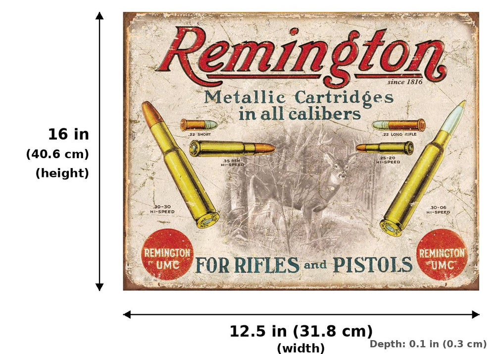 REM - For Rifles & Pistols Tin Sign - Measurements