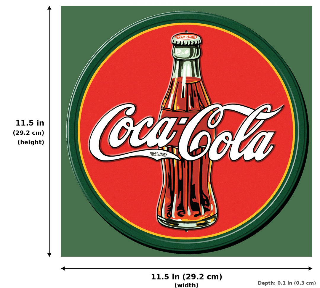ROUND - COKE - Round 30's Bottle & Log Tin Sign - Measurements