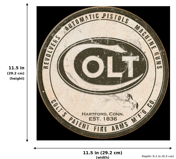 ROUND - Colt - Round Logo Tin Sign - Measurements