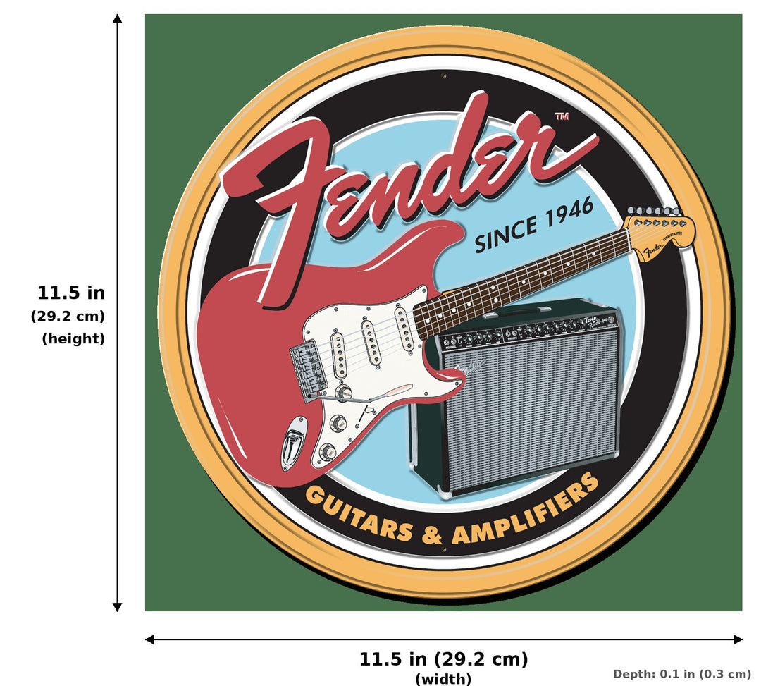 ROUND - Fender Round G&A Tin Sign - Measurements
