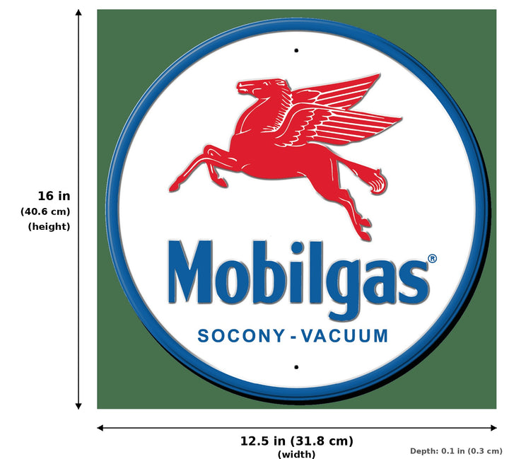 ROUND - Mobilgas Pegasus Tin Sign - Measurements