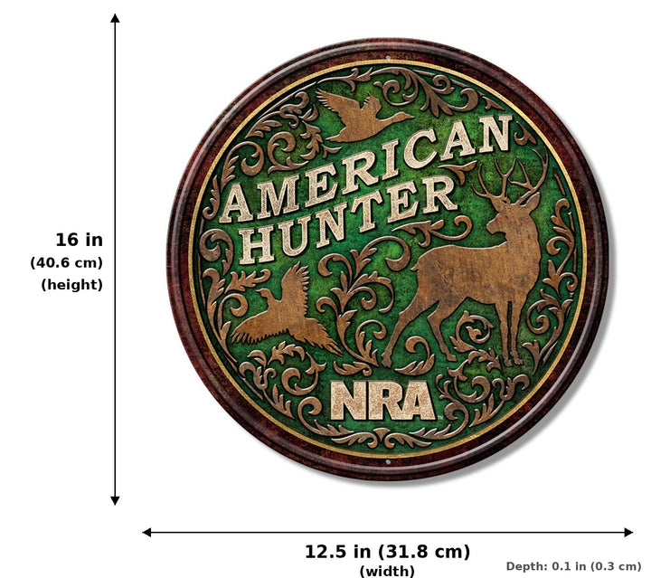 ROUND - NRA Hunting Tin Sign - Measurements
