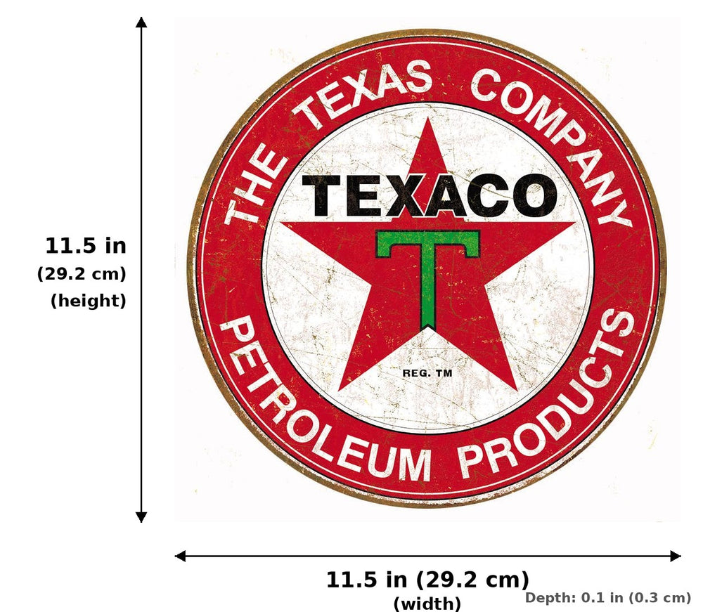 ROUND - Texaco - The Texas Company Tin Sign - Measurements