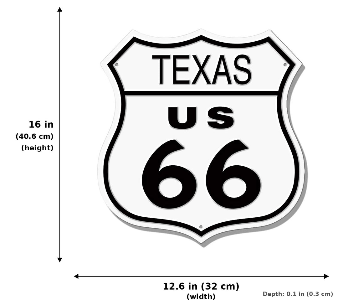RT. 66 Shield TX Tin Sign - Measurements
