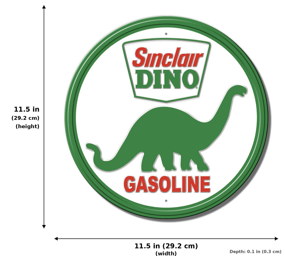 Round - Sinclair Dino Gasoline Tin Sign - Measurements