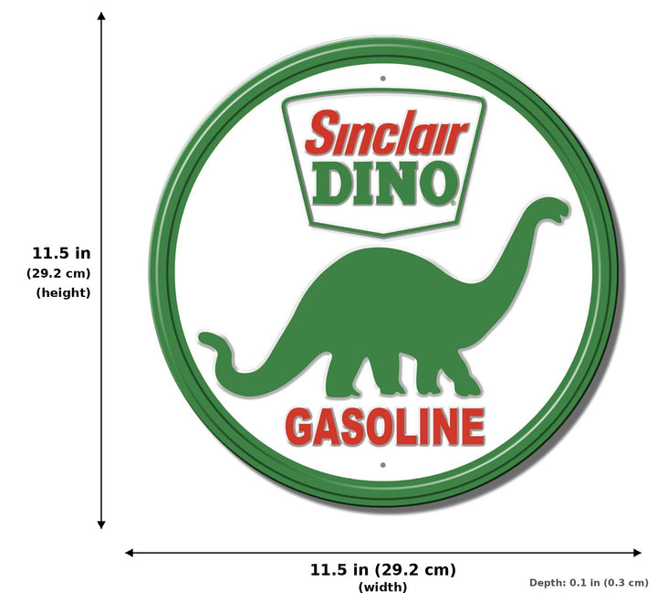 Round - Sinclair Dino Gasoline Tin Sign - Measurements
