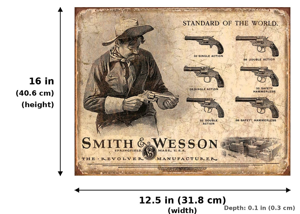 S&W Revolver Manufacturer Tin Sign - Measurements