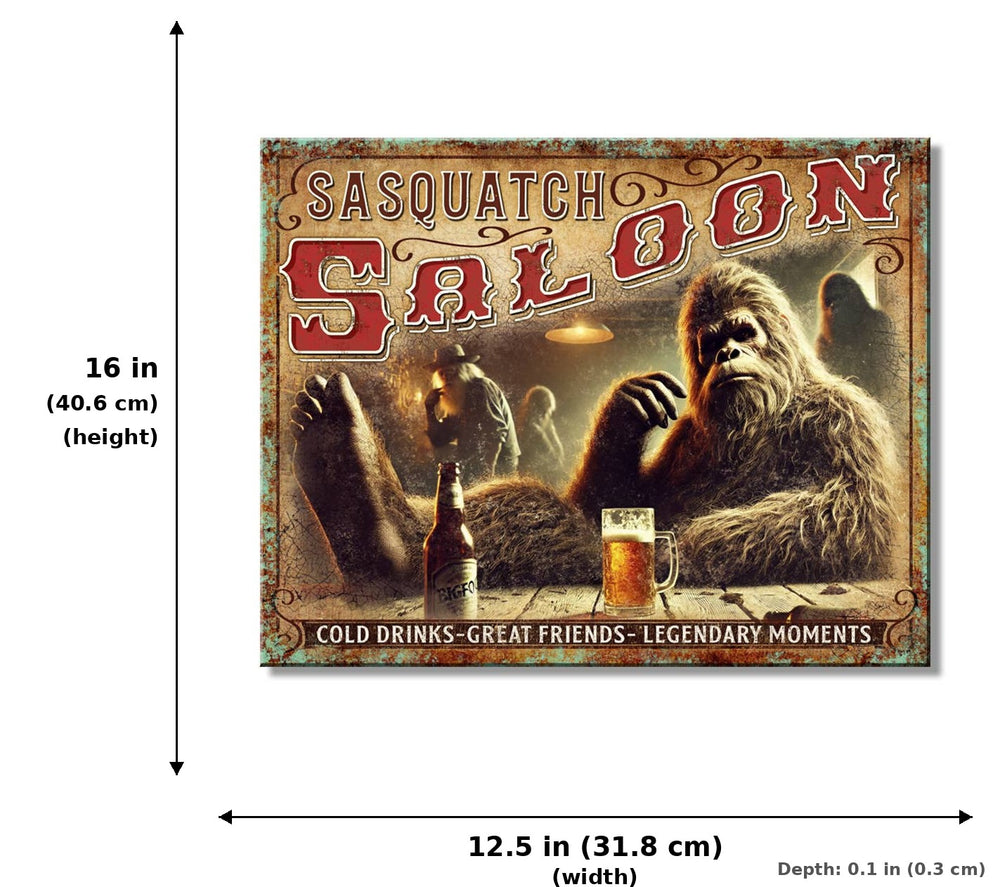 Sasquatch Saloon Tin Sign - Measurements