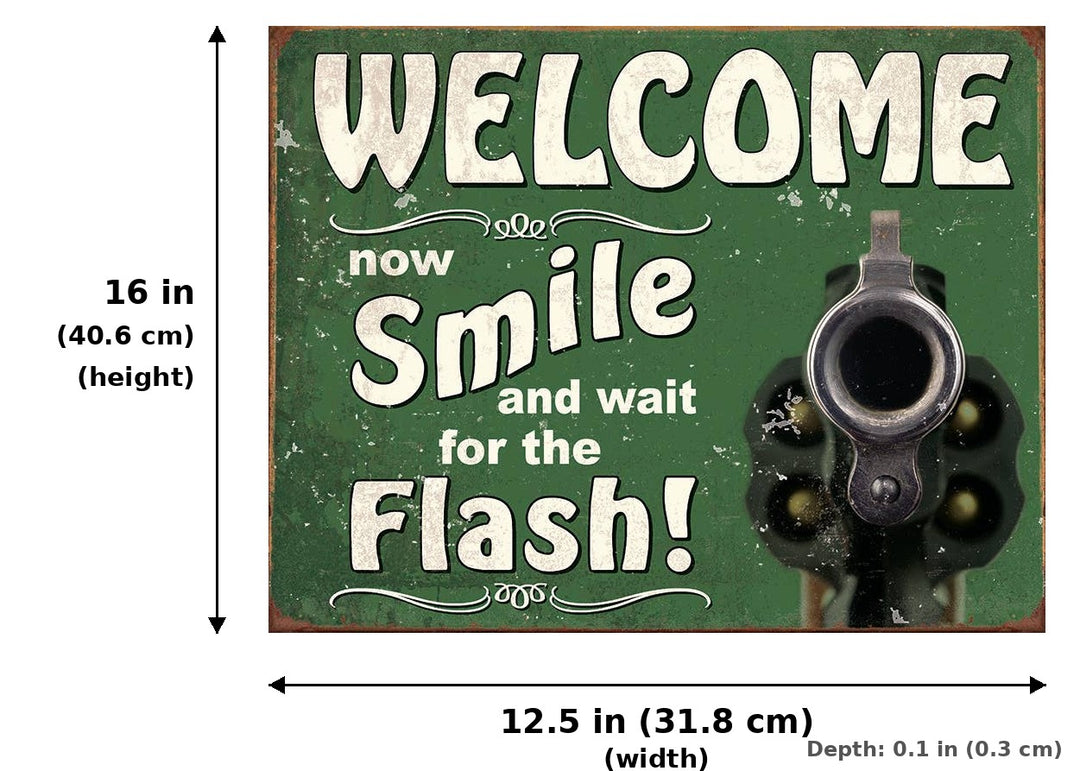 Smile for the Flash Tin Sign - Measurements