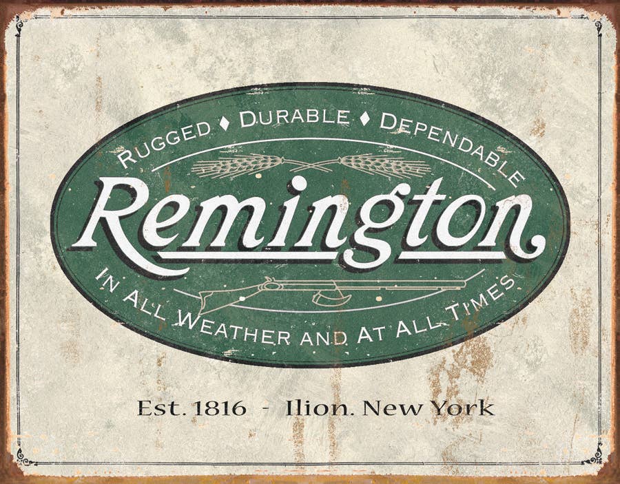 REM - Weathered Logo Tin Sign